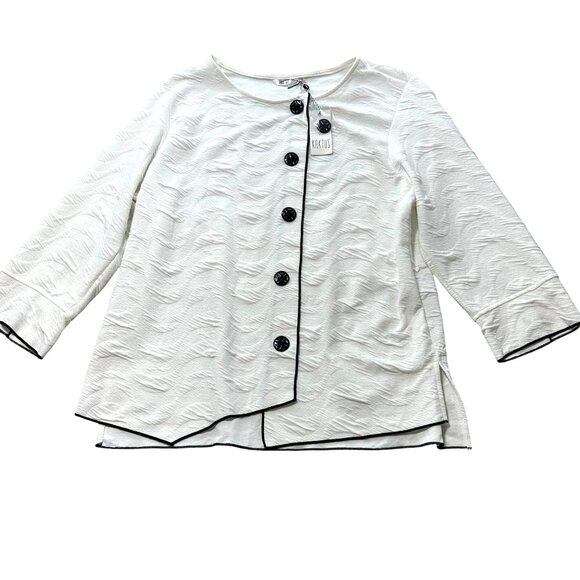 Kaktus Womens Asymmetrical Button Front Textured White Top XL - Picture 1 of 9
